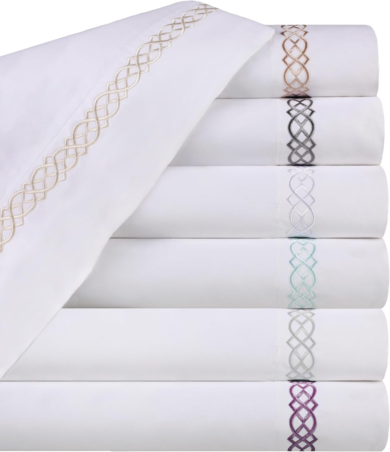 BLUENILEMILLS Egyptian Cotton Embroidered Pillowcase Set 2 Pack