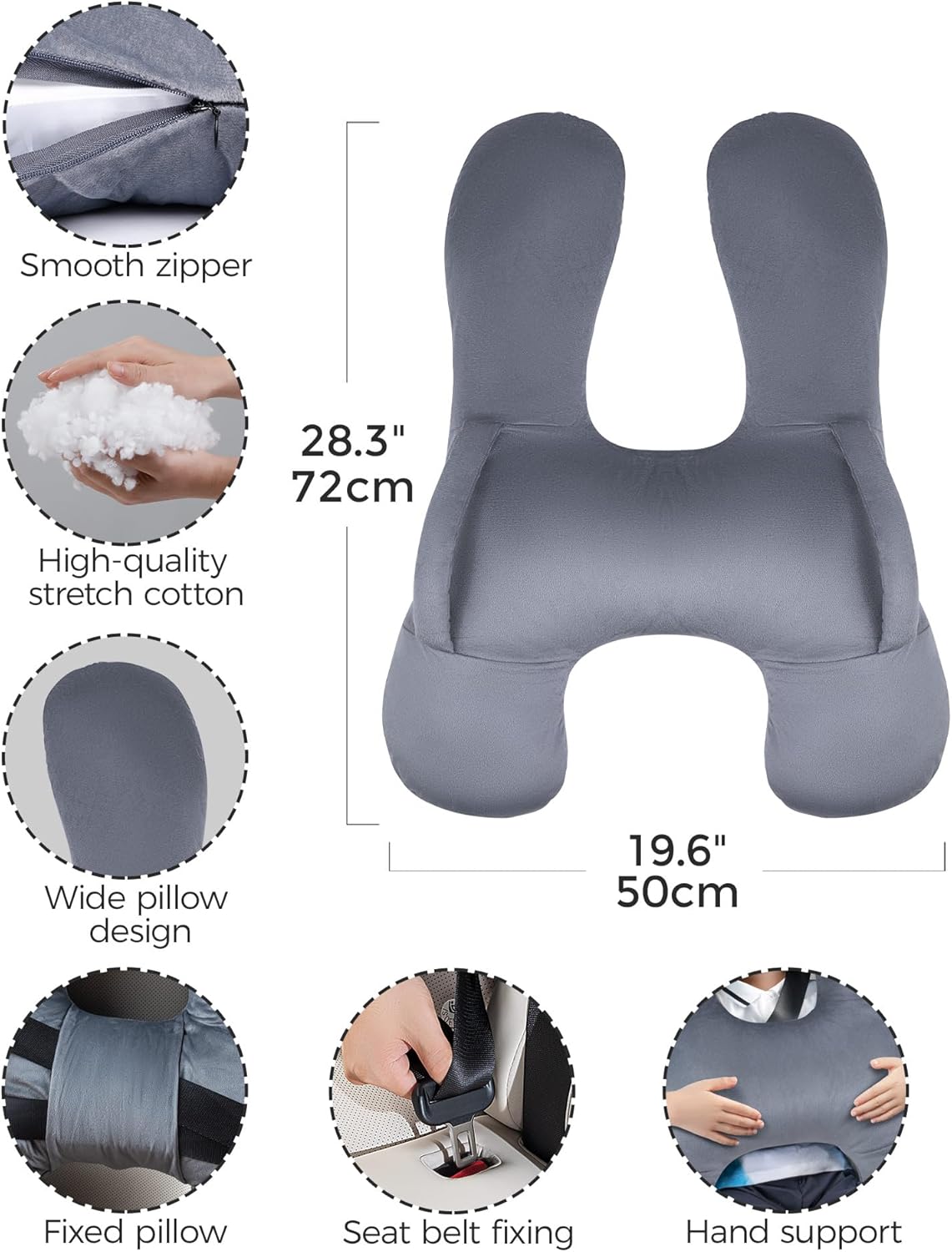 BEBAS H-Shaped Travel Pillow for Kids Adults - Grey