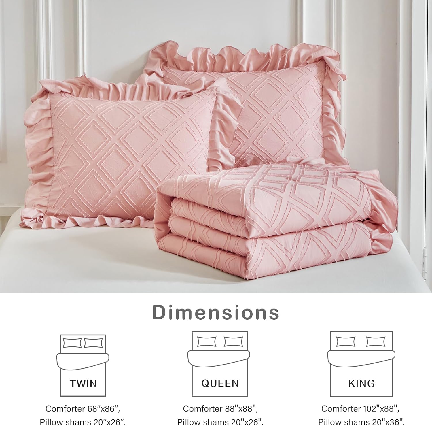 Flysheep Blush Pink Tufted Ruffle Comforter Set Twin Size