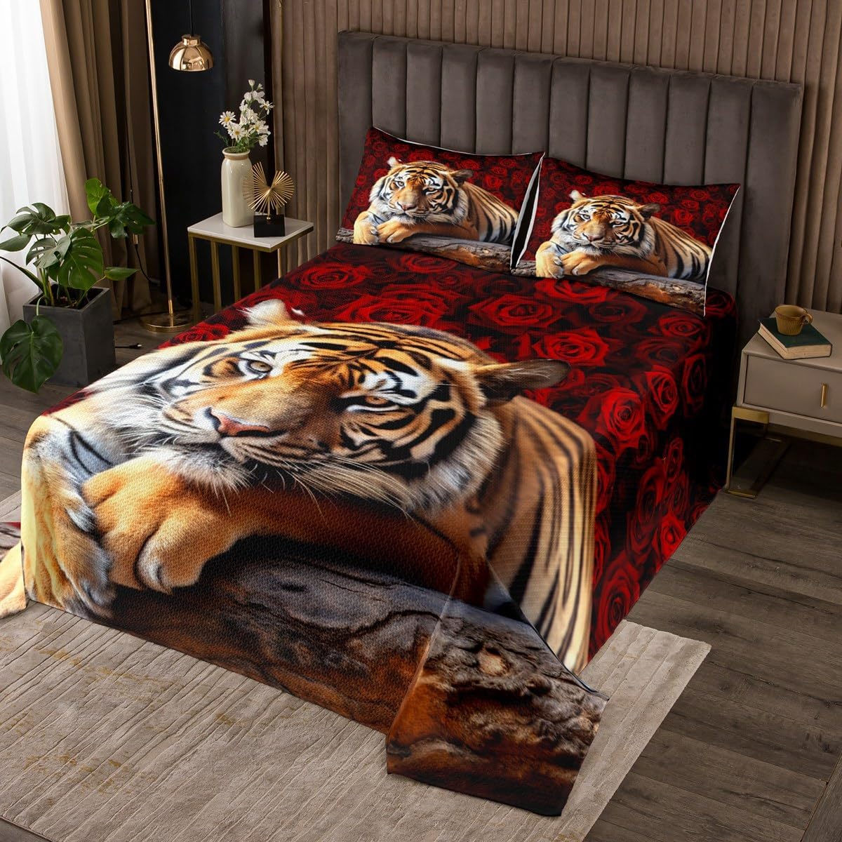 Erosebridal Tiger Bedspread Queen 90x90 with 2 Pillow Cases