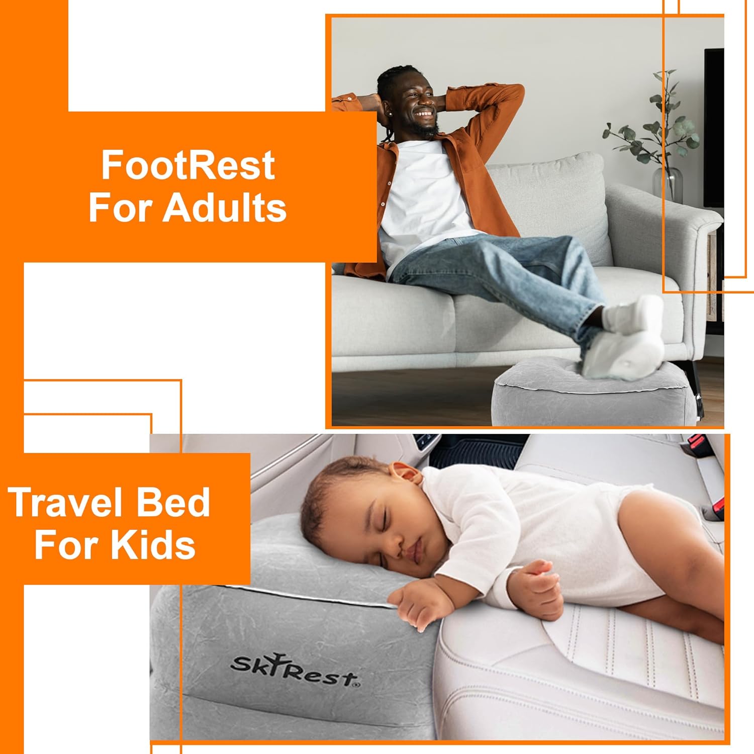 Skyrest Inflatable Foot Rest Pillow - Adjustable Leg Support for Travel