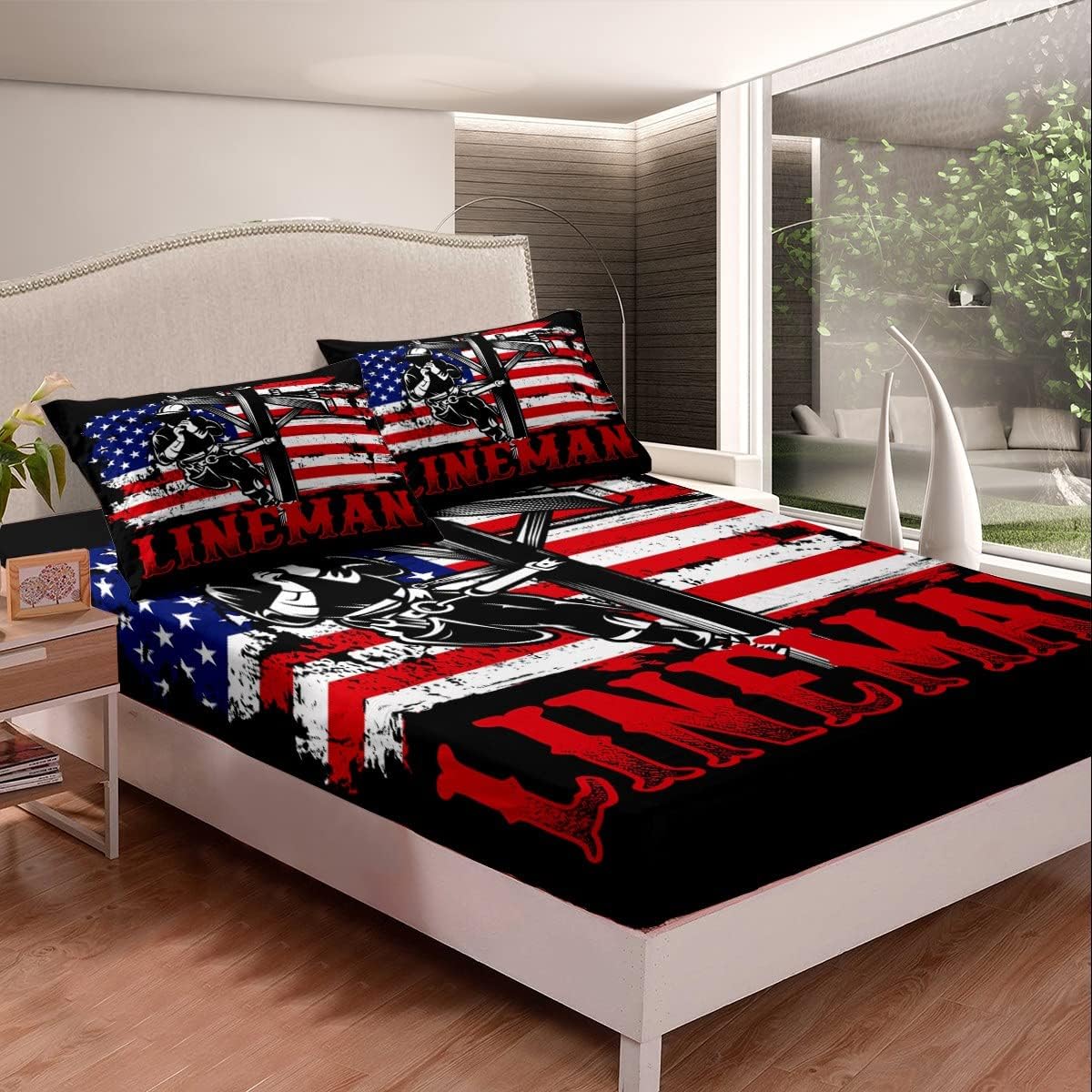 Erosebridal Vintage American Flag Fitted Sheet Set