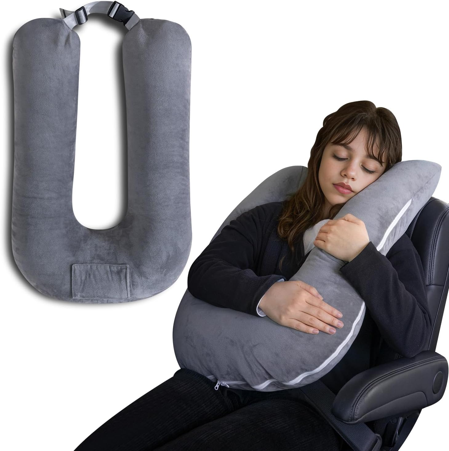 QUEEN ROSE Travel Pillow with Adjustable Strap and Velvet Cover