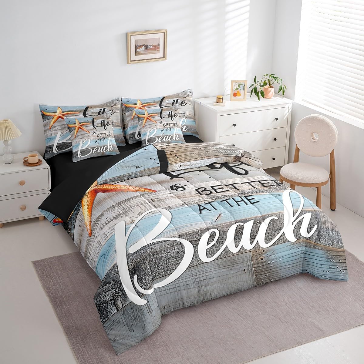 Erosebridal Queen 7-Piece Tropical Beach Bedding Set