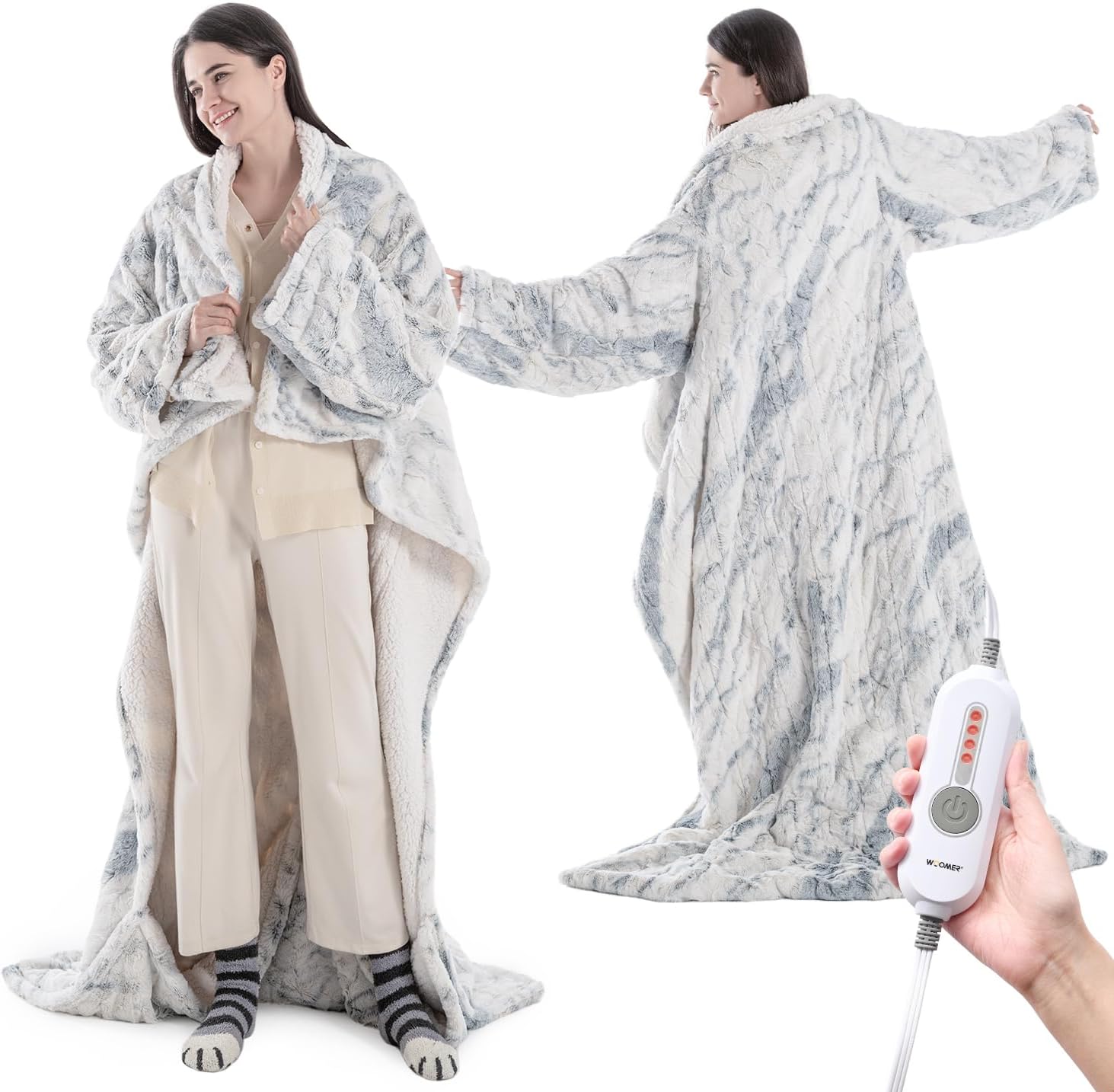 WOOMER Wearable Electric Blanket 50x70 with Faux Fur and Sherpa