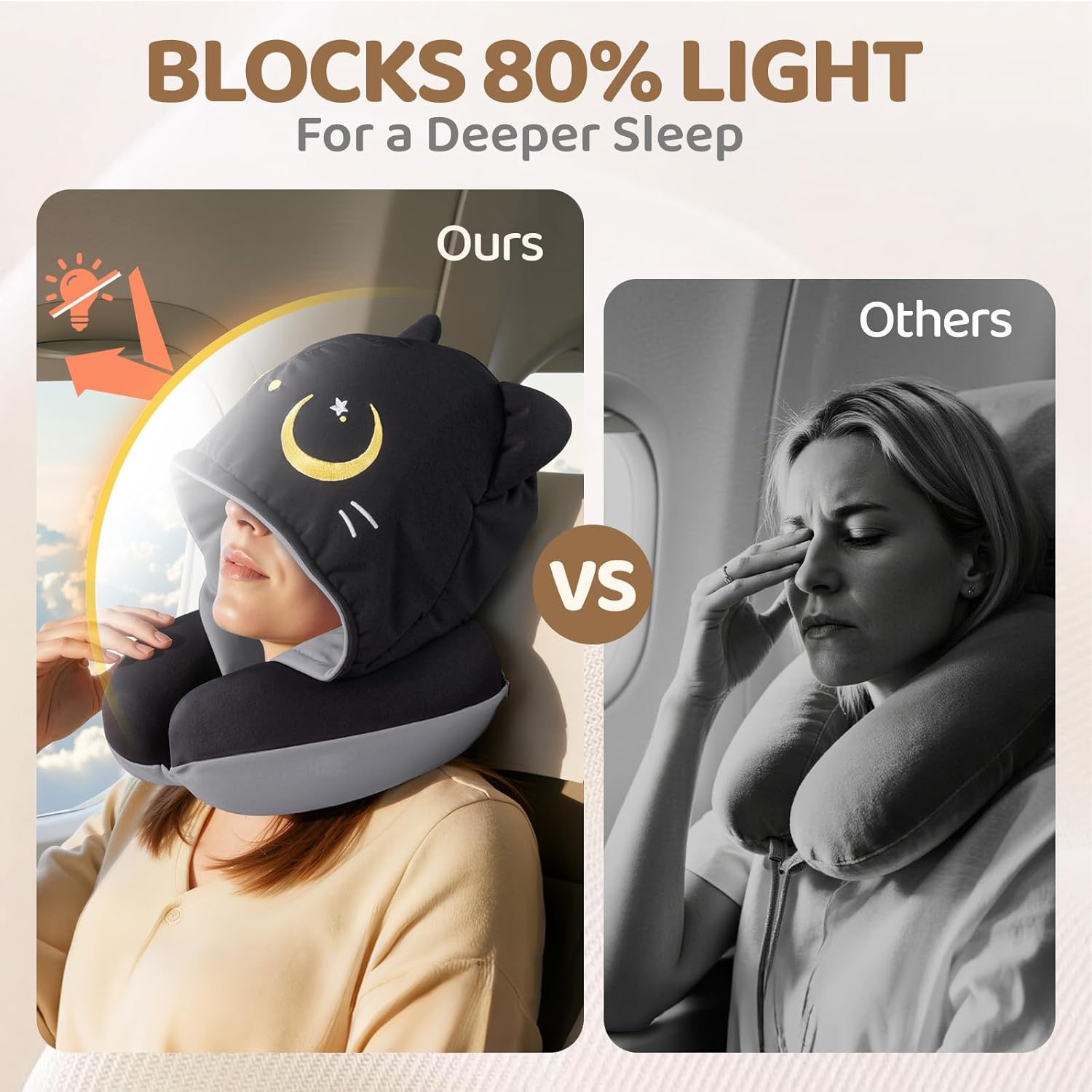 Mewaii Travel Neck Pillow with Hood and Memory Foam