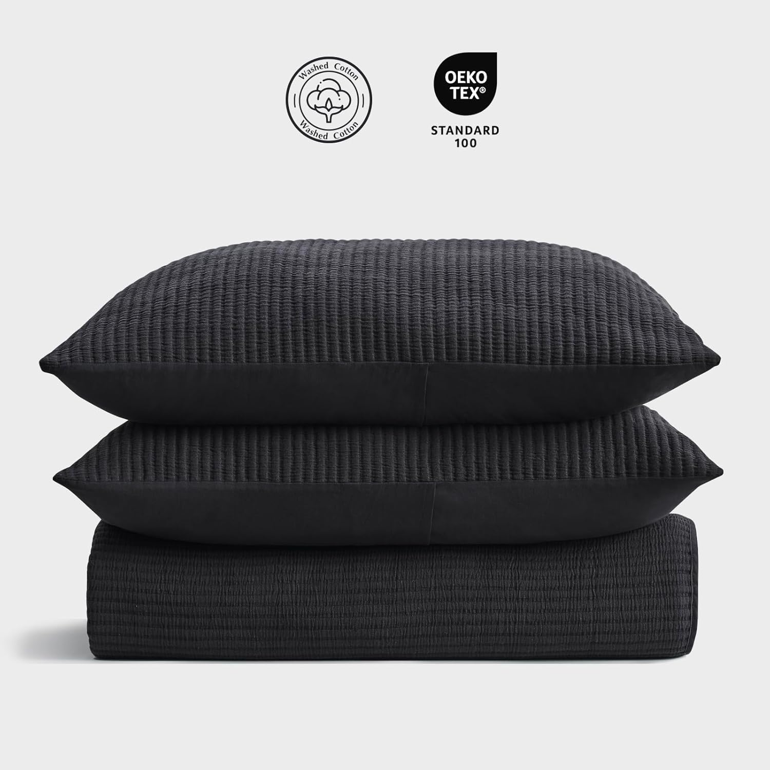EVERGRACEHOME Cotton Coverlet Set King 3 Pieces Washed Black
