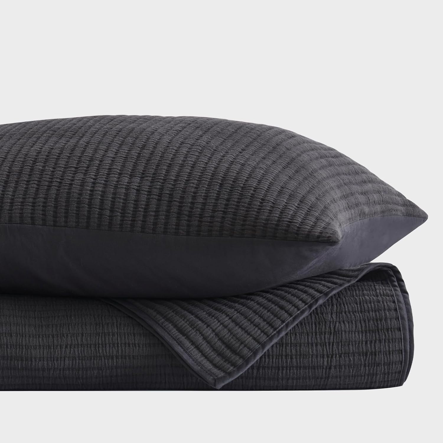 EVERGRACEHOME Cotton Coverlet Set King 3 Pieces Washed Black