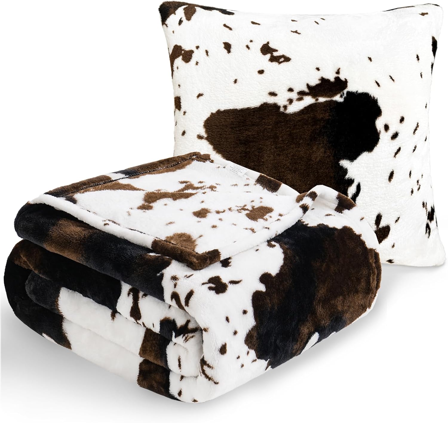 Vessia Throw Blanket Cow Black Brown with Pillow Cover