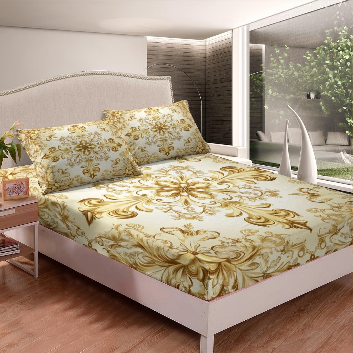Erosebridal Damask Botanical Paisley Sheet Set Full Size
