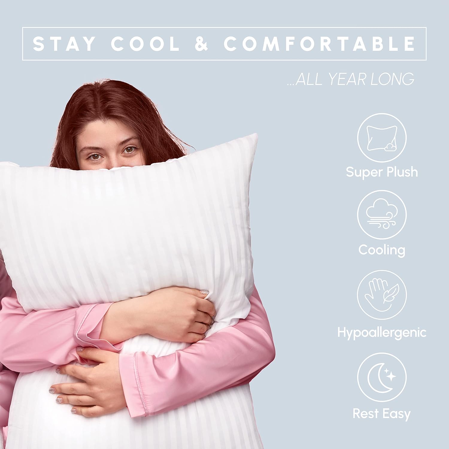 Elegant Comfort 100 Cotton Shell Stripe Hotel Pillows 2-Pack