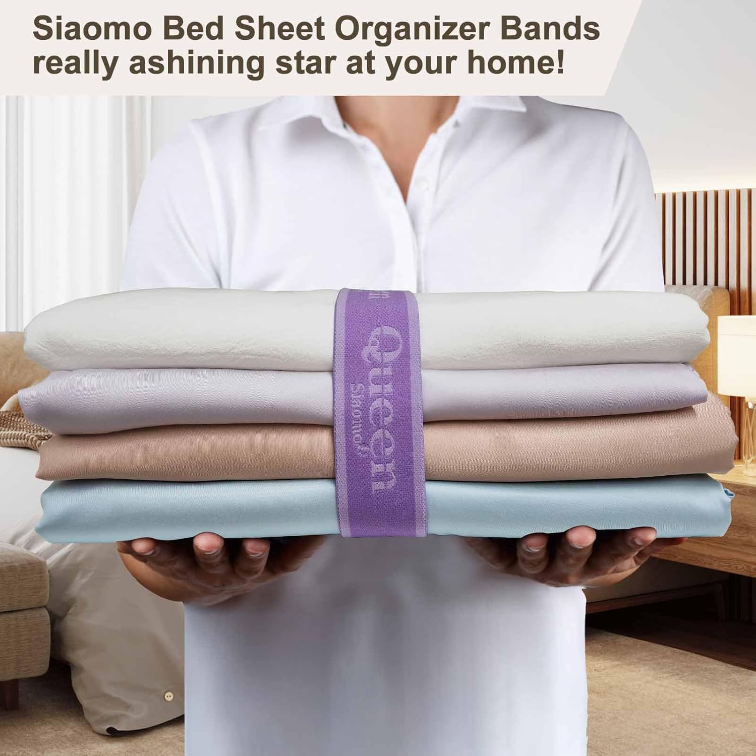 Siaomo Bed Sheet Organizer Bands - 4PCs Queen Size Purple