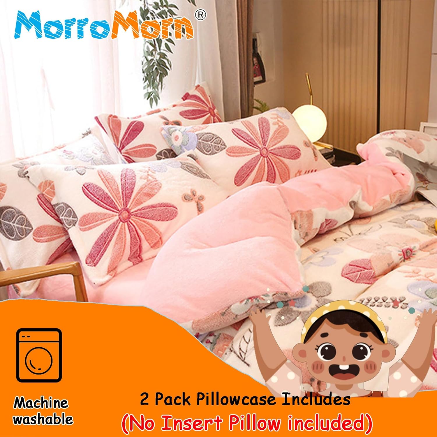 MorroMorn Plush Pillow Covers Blooming Flowers Set of 2