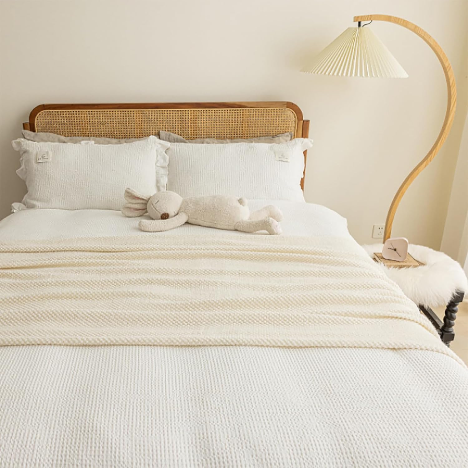SUZEPER Light Grey King Bed Runner with Tassels