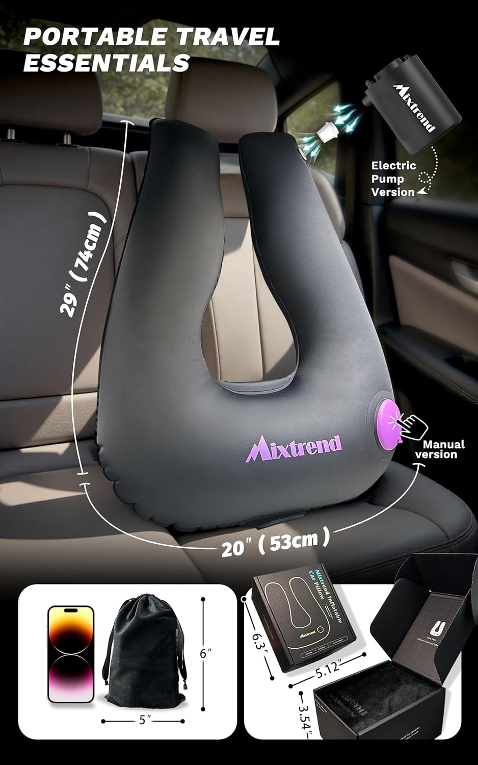 Mixtrend Travel Pillow Inflatable for Kids Adults Neck Head Support