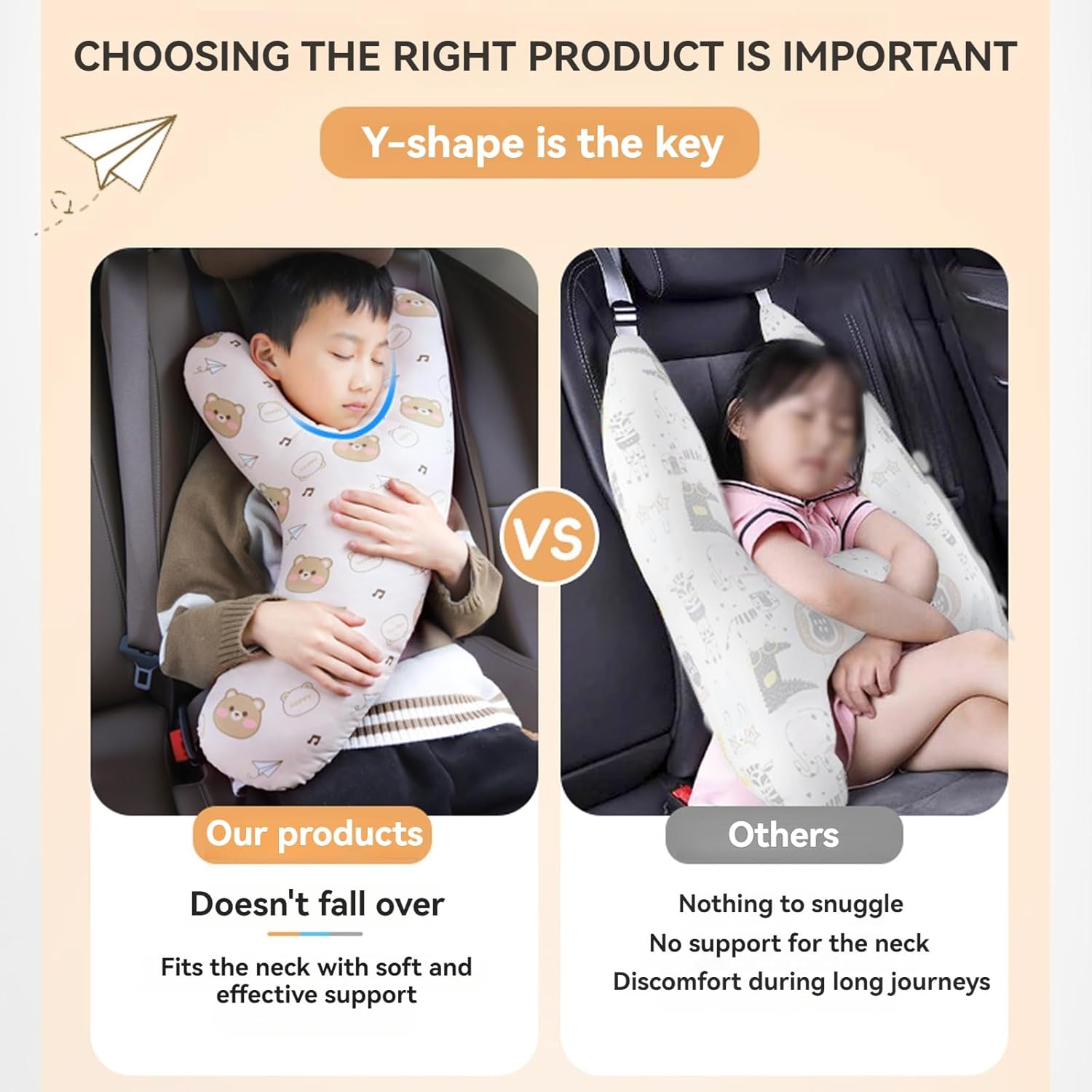 Y-Shape Car Headrest Pillow for Kids Bunny Design