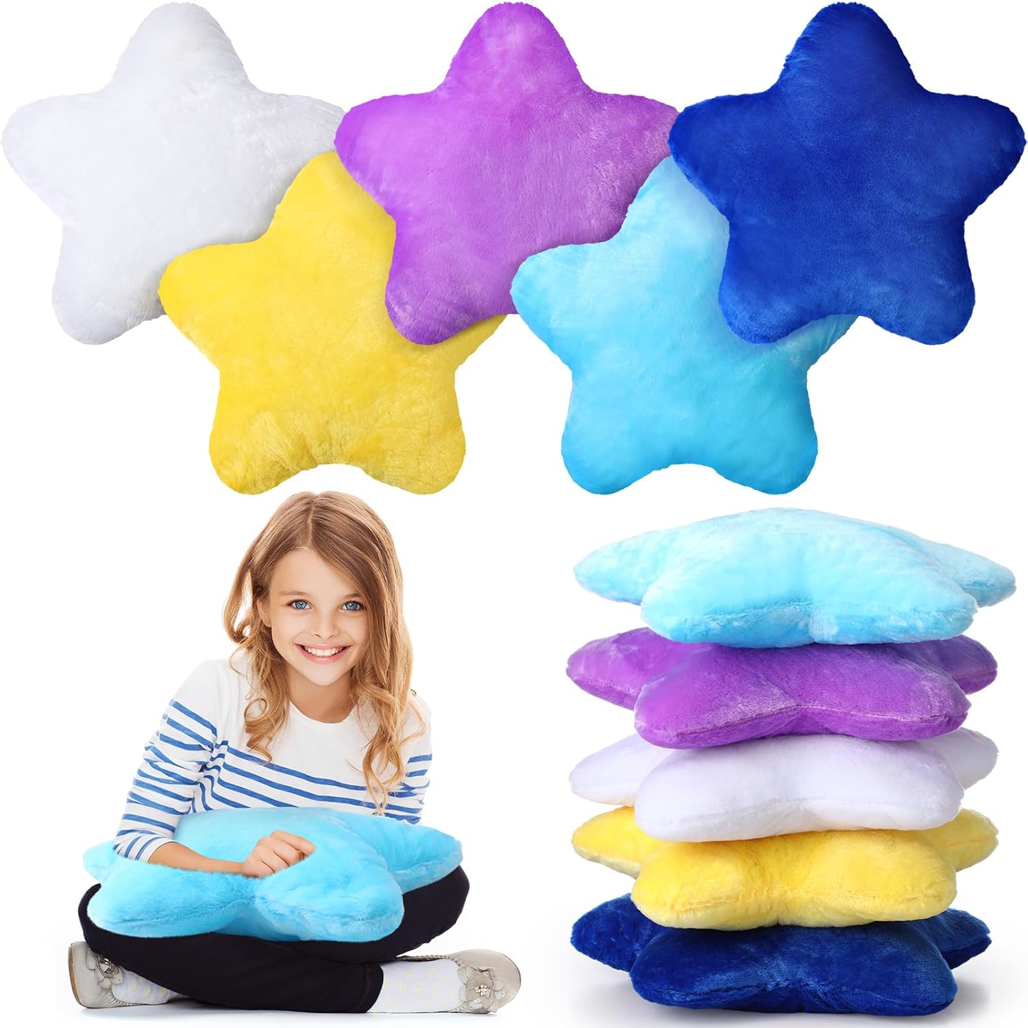 Soaoo 5 Pcs Star Fluffy Throw Pillows