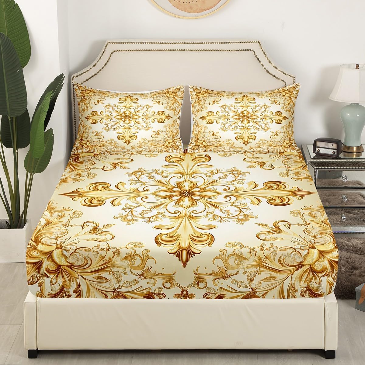 Erosebridal Damask Botanical Paisley Sheet Set Full Size