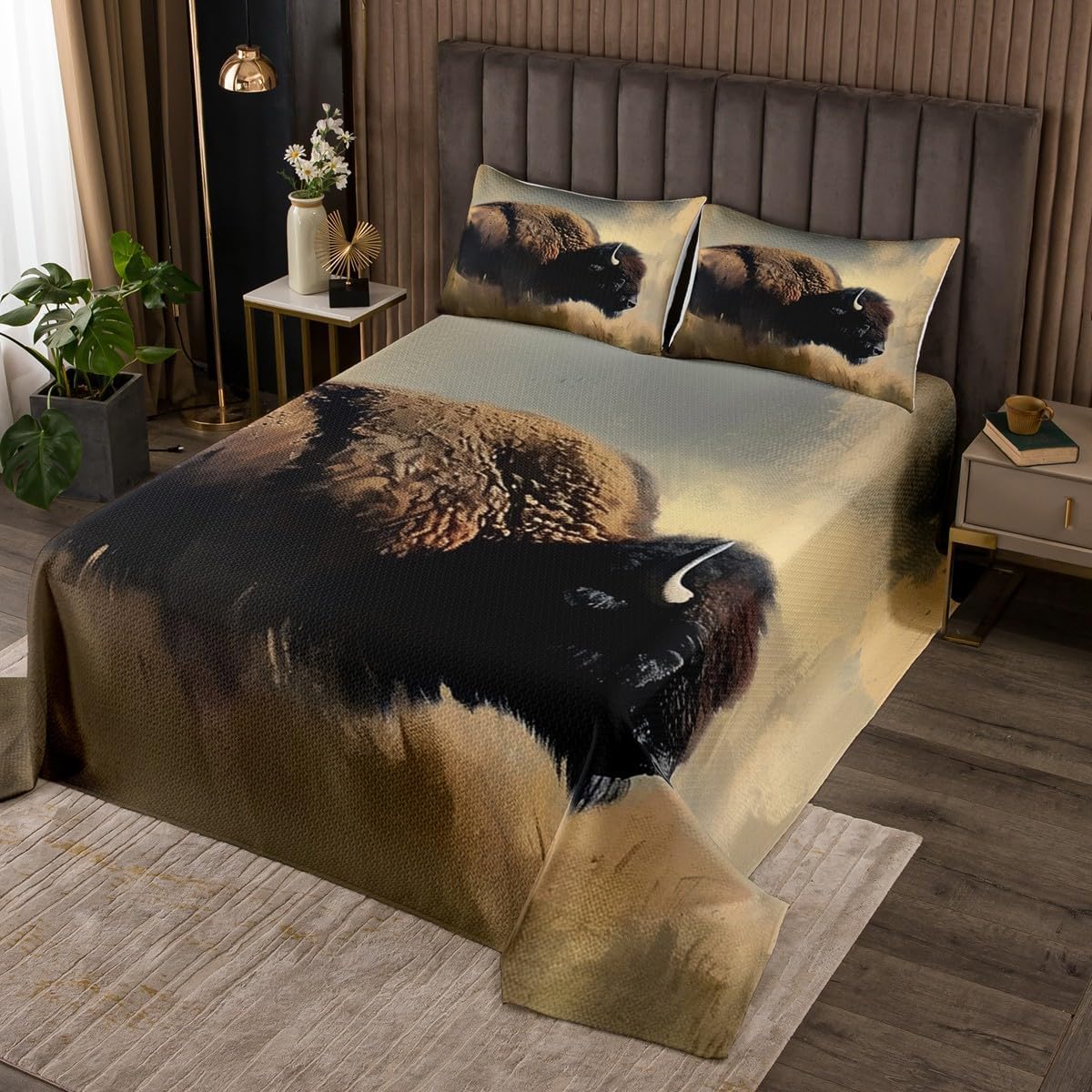 Feelyou 3D Buffalo Coverlet Set Twin Size Kids Bedspread