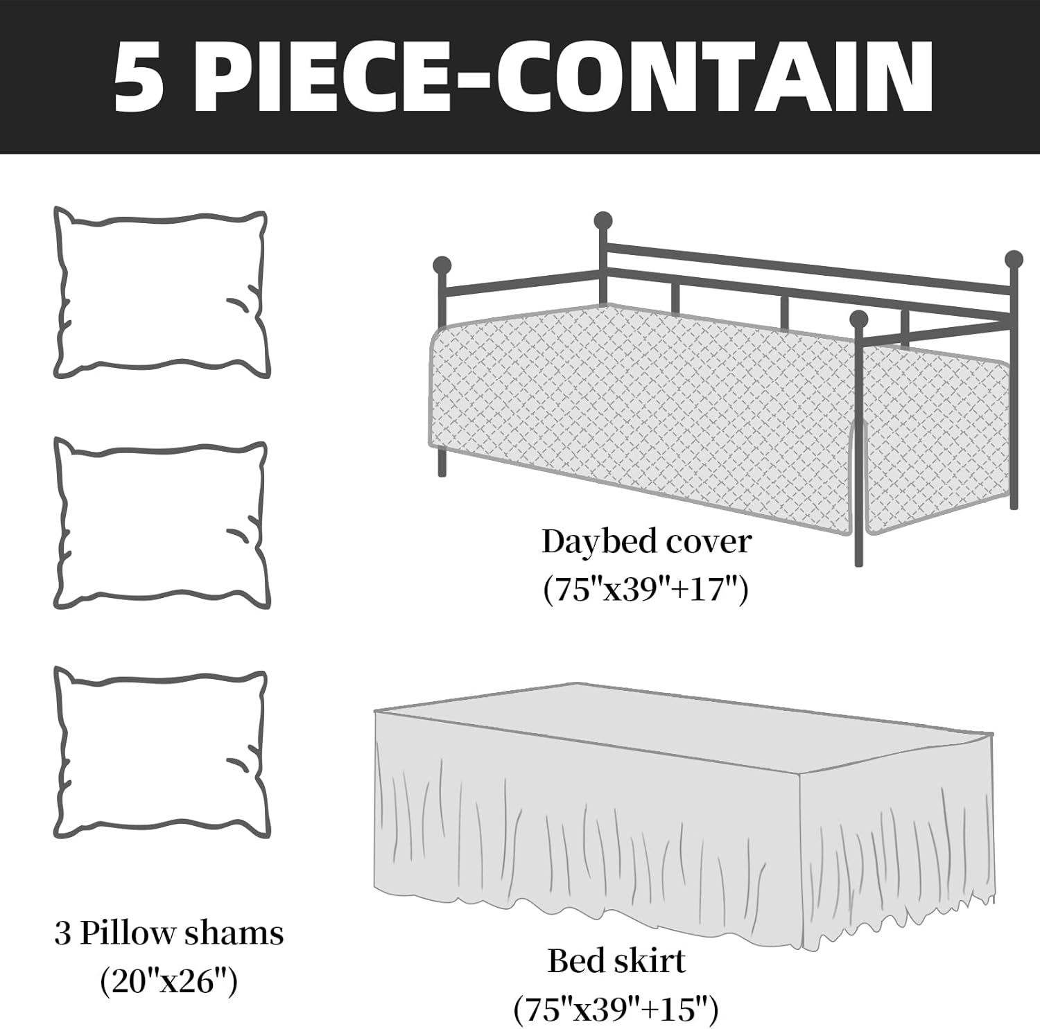 HOMBYS Daybed Cover Set - Diamond Stitched Microfiber 5 Pieces Beige