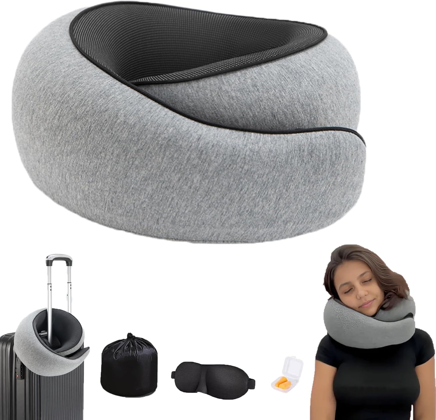 Qderbm Pilohug Travel Pillow - 360 Memory Foam Neck Support