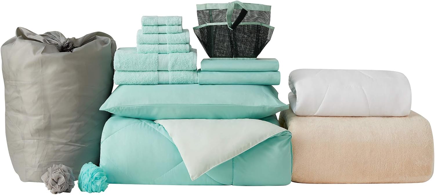 College Freshman Dorm Pack - YuccaHint of Mint Comforter Set 1