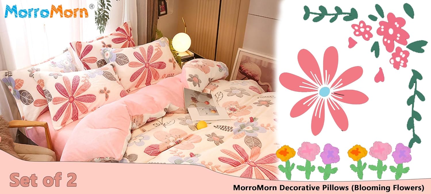 MorroMorn Plush Pillow Covers Blooming Flowers Set of 2