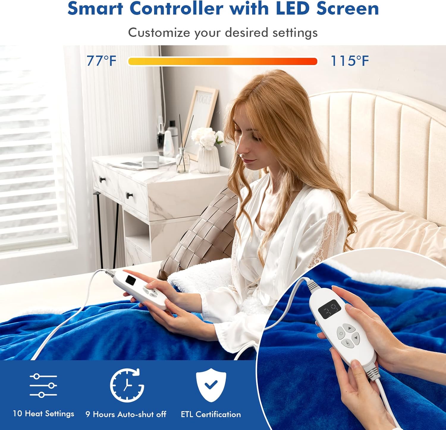 Giantex Heated Electric Blanket Throw with 10 Heat Levels and Auto Shut-Off
