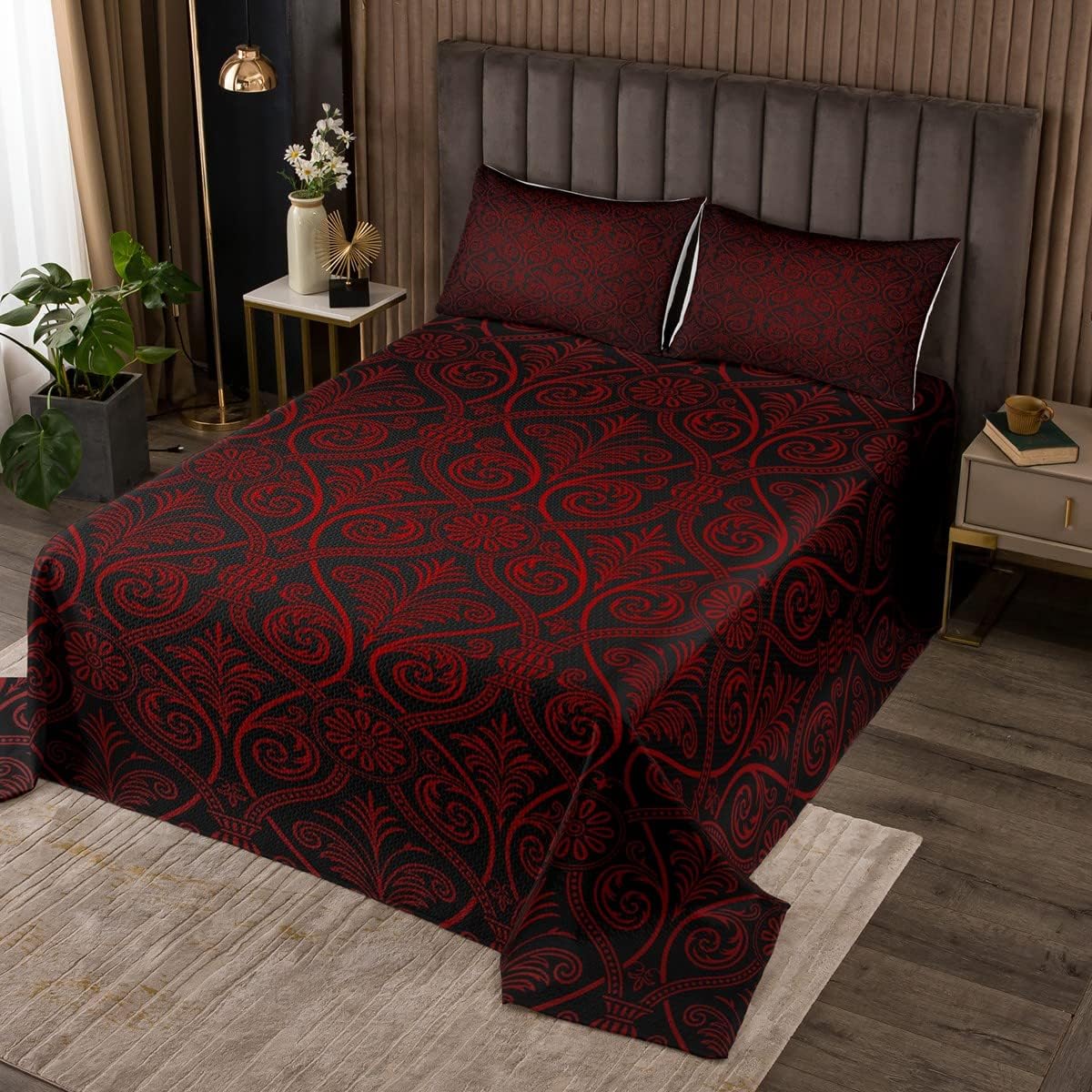 Erosebridal Red Black Ombre Gothic Bedspread Set