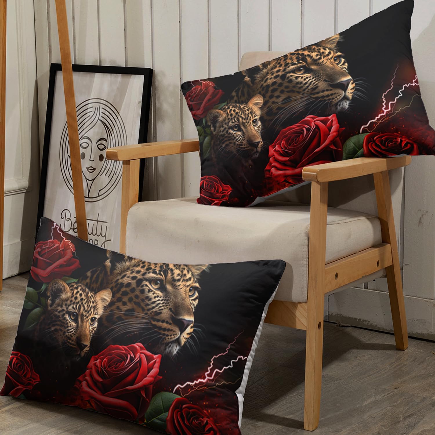 AILONEN Leopard Fitted Sheet Twin XL Set 3D Oil Red Rose Pattern 3PCS