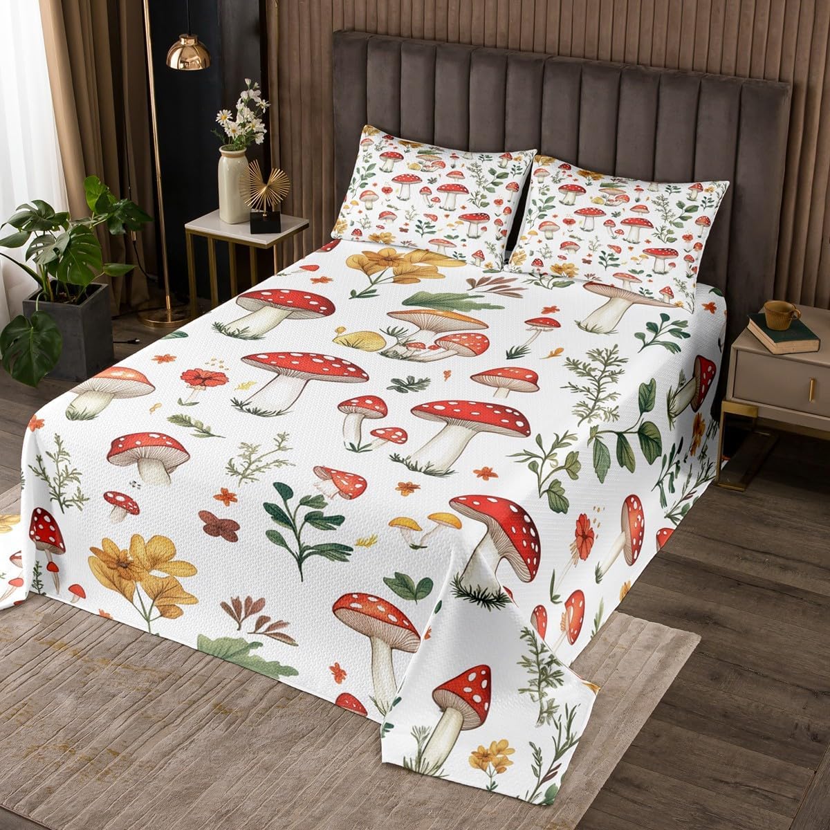 Feelyou Wild Mushroom Bedspread Set for Kids Adults - King Size