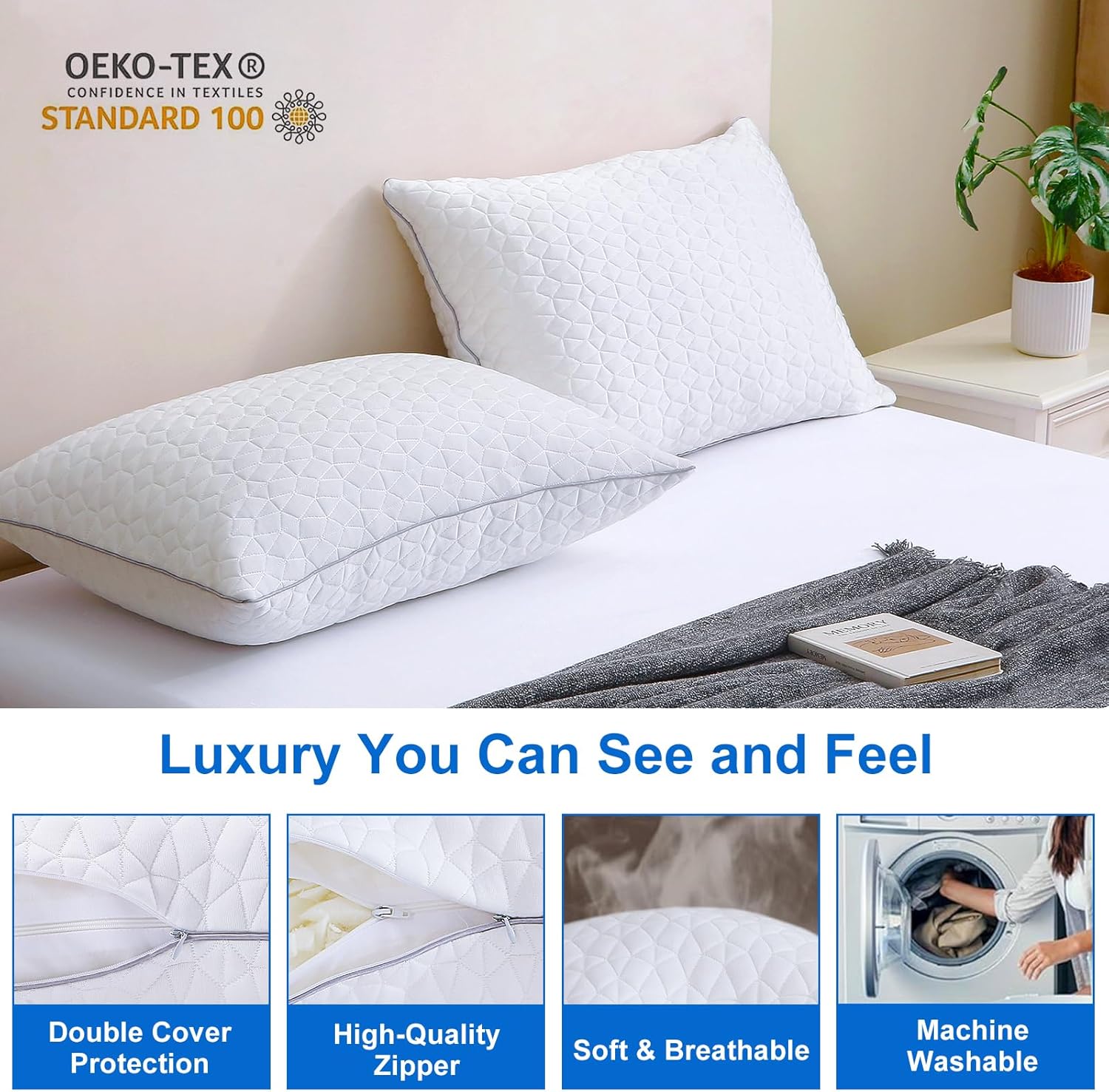Seyfote Cooling Pillows Set of 2 Shredded Memory Foam 20 x 26
