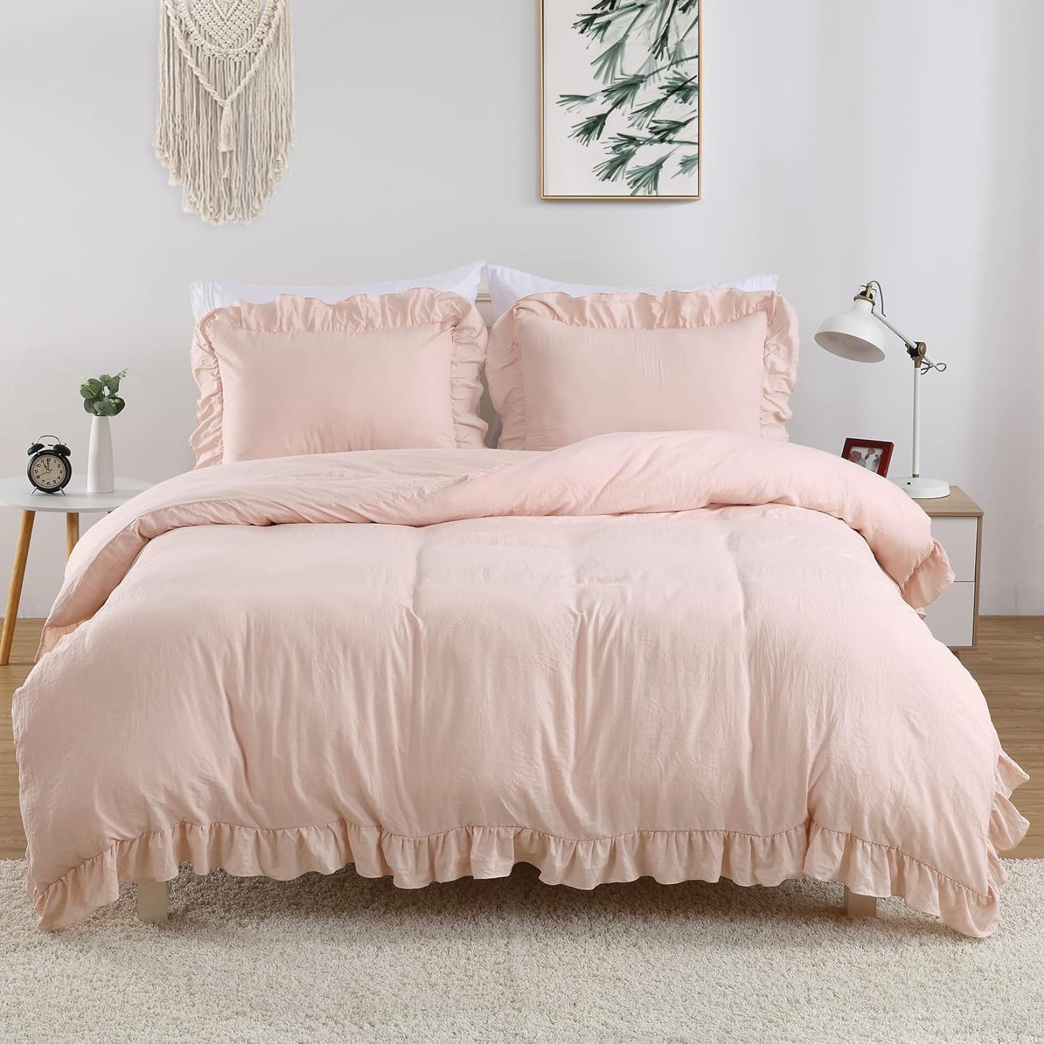CAROMIO Pink Ruffle Duvet Cover Set 2PCS Twin