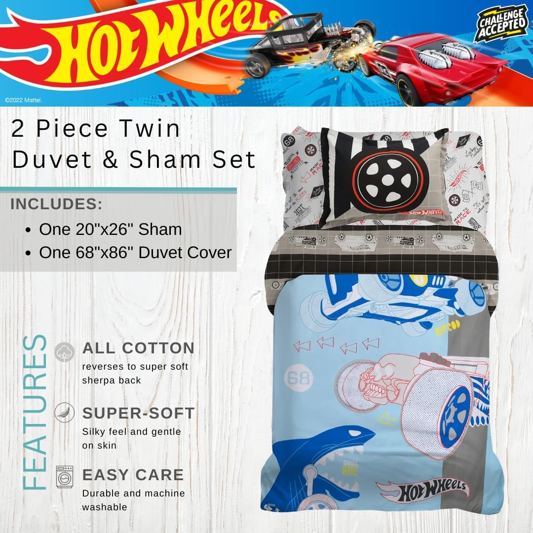 Franco Hot Wheels Kids Duvet Cover Set 2 Piece Twin