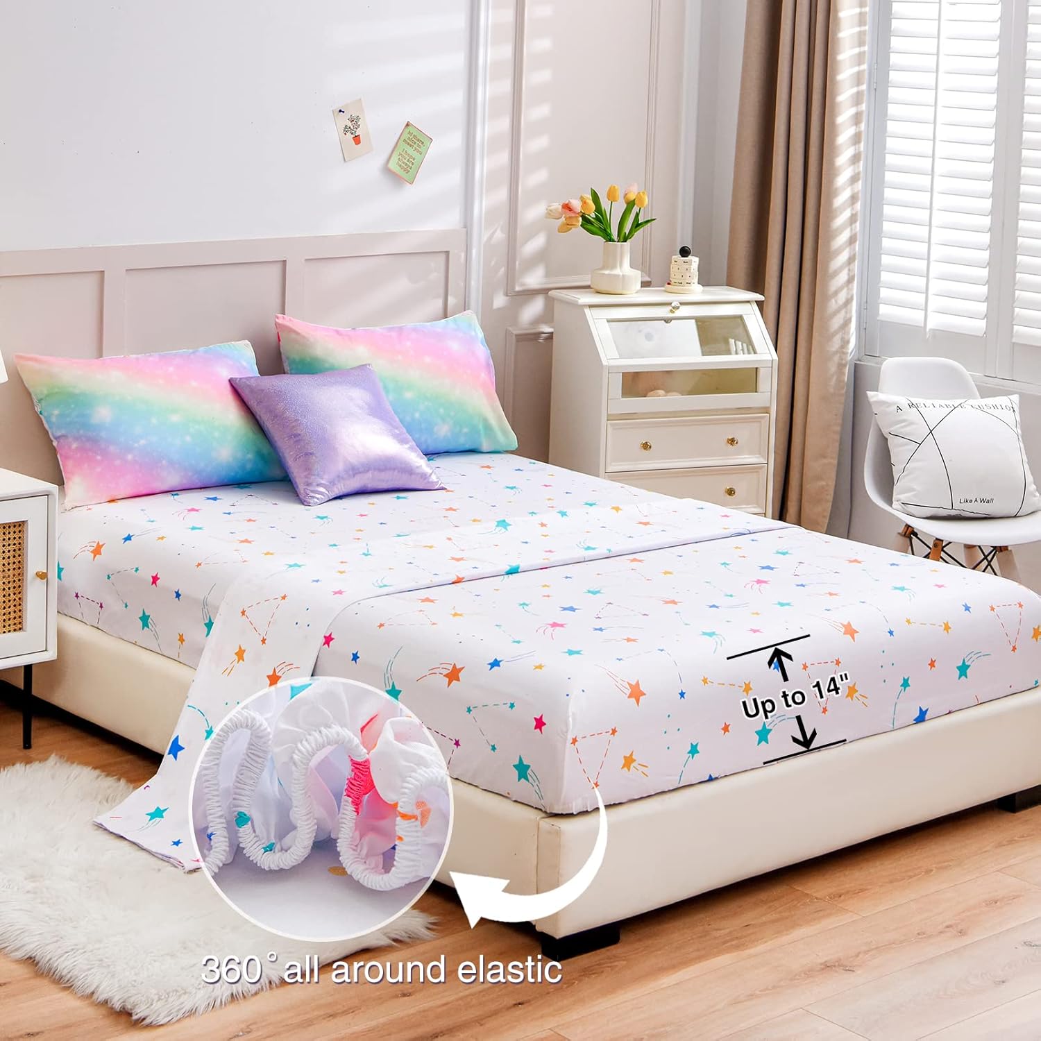 A Nice Night 6Pcs Gradient Glitter Comforter Set for Girls