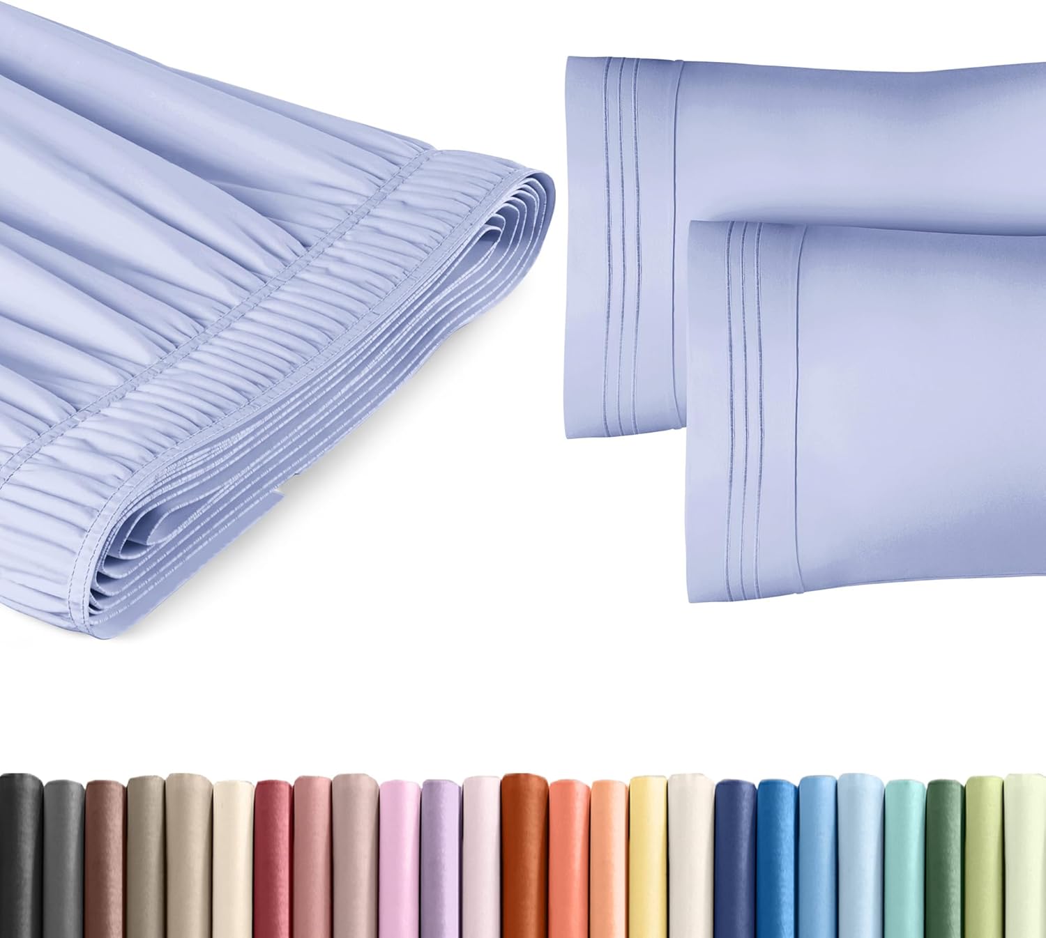 CGK Unlimited Wrap Around Dust Ruffle Bed Skirt 2 Pillowcases Bundle - Lavender 1