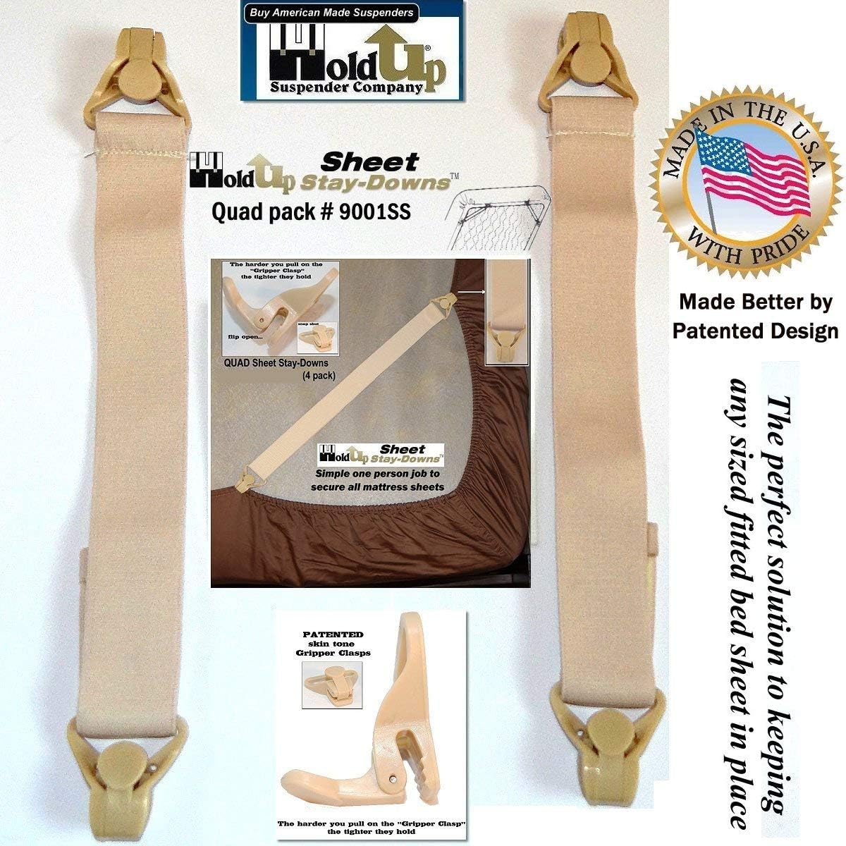 Holdup Suspender Company Bed Sheet Stay-Downs with Patented Gripper Clasps