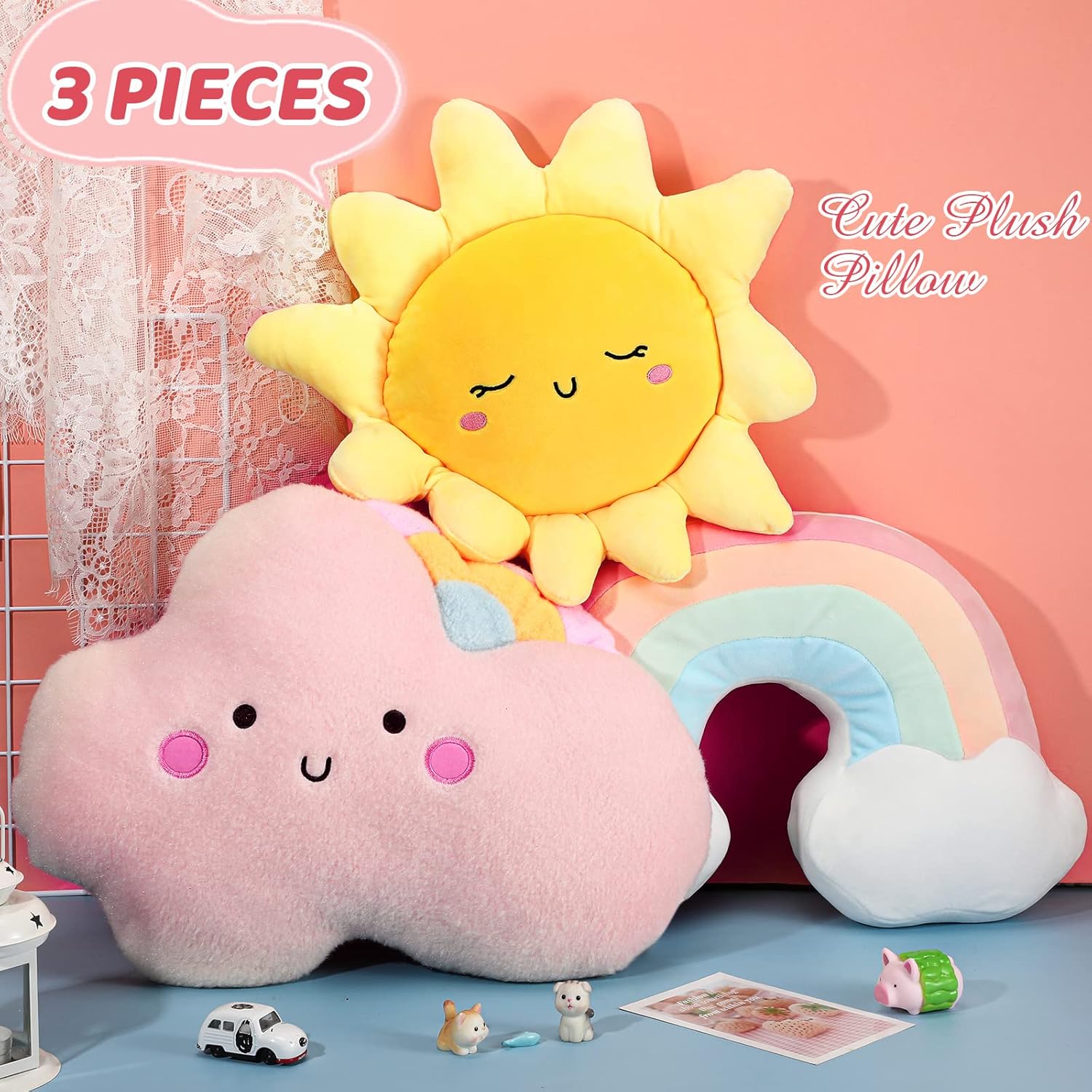 Queekay 3 Pcs Moon Star Cloud Plush Pillows