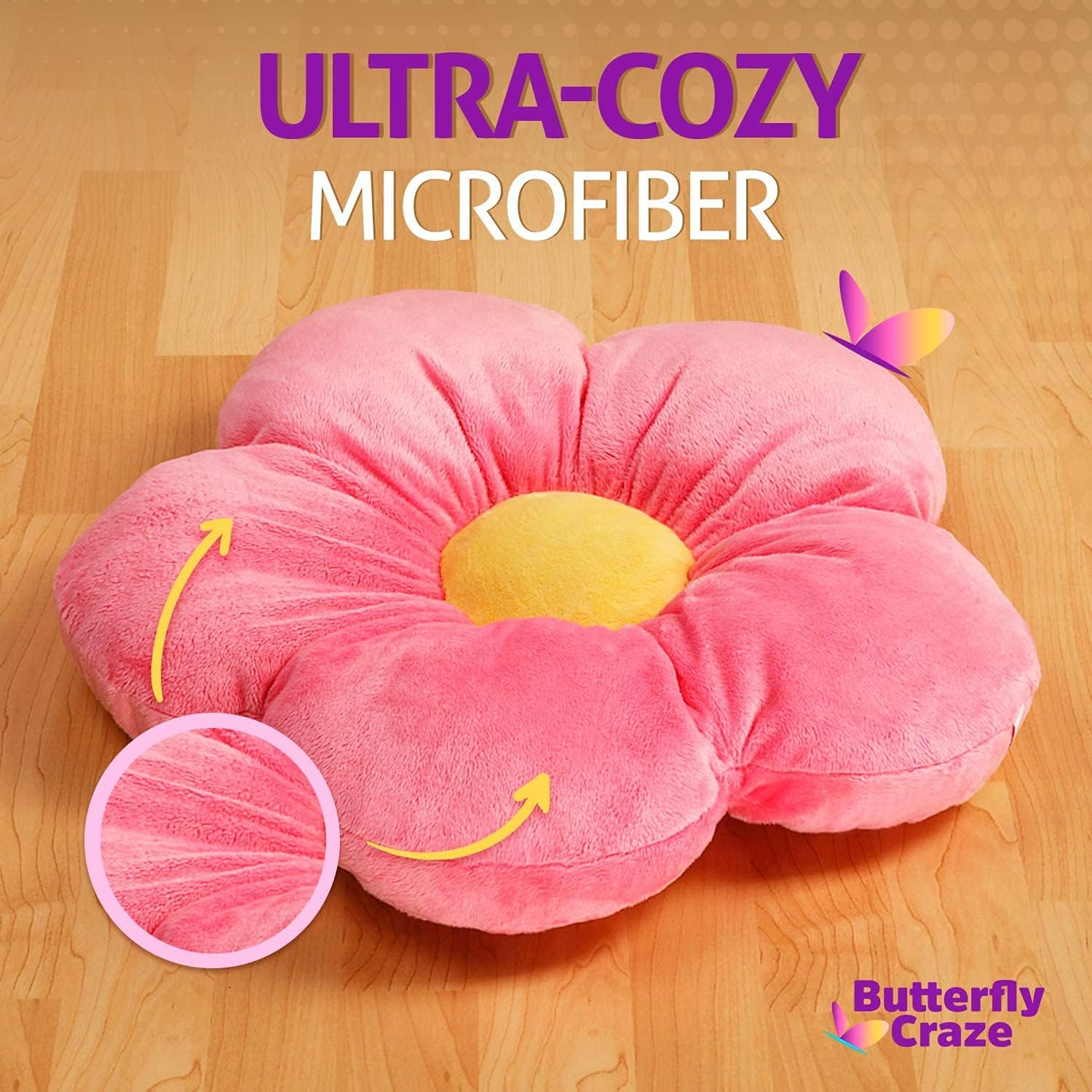 Butterfly Craze Daisy Floor Pillow - Pink 20 Inches