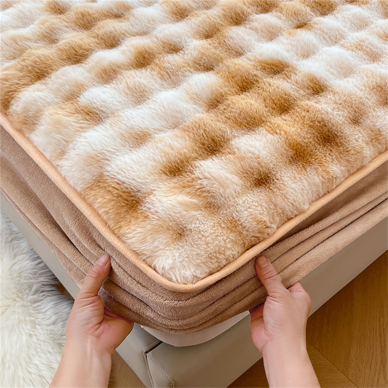 Velvet Fitted Mattress Protector 6-18 Inch Deep Khaki King
