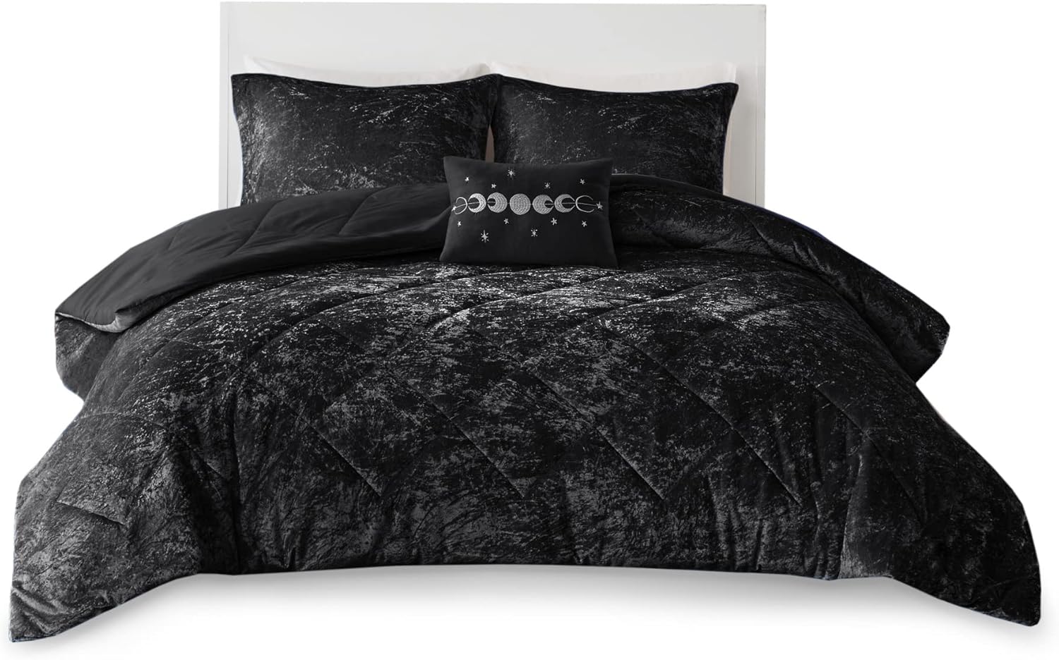 Intelligent Design Velvet Duvet Cover Set Luxury Diamond Quilting Black KingCal King 1