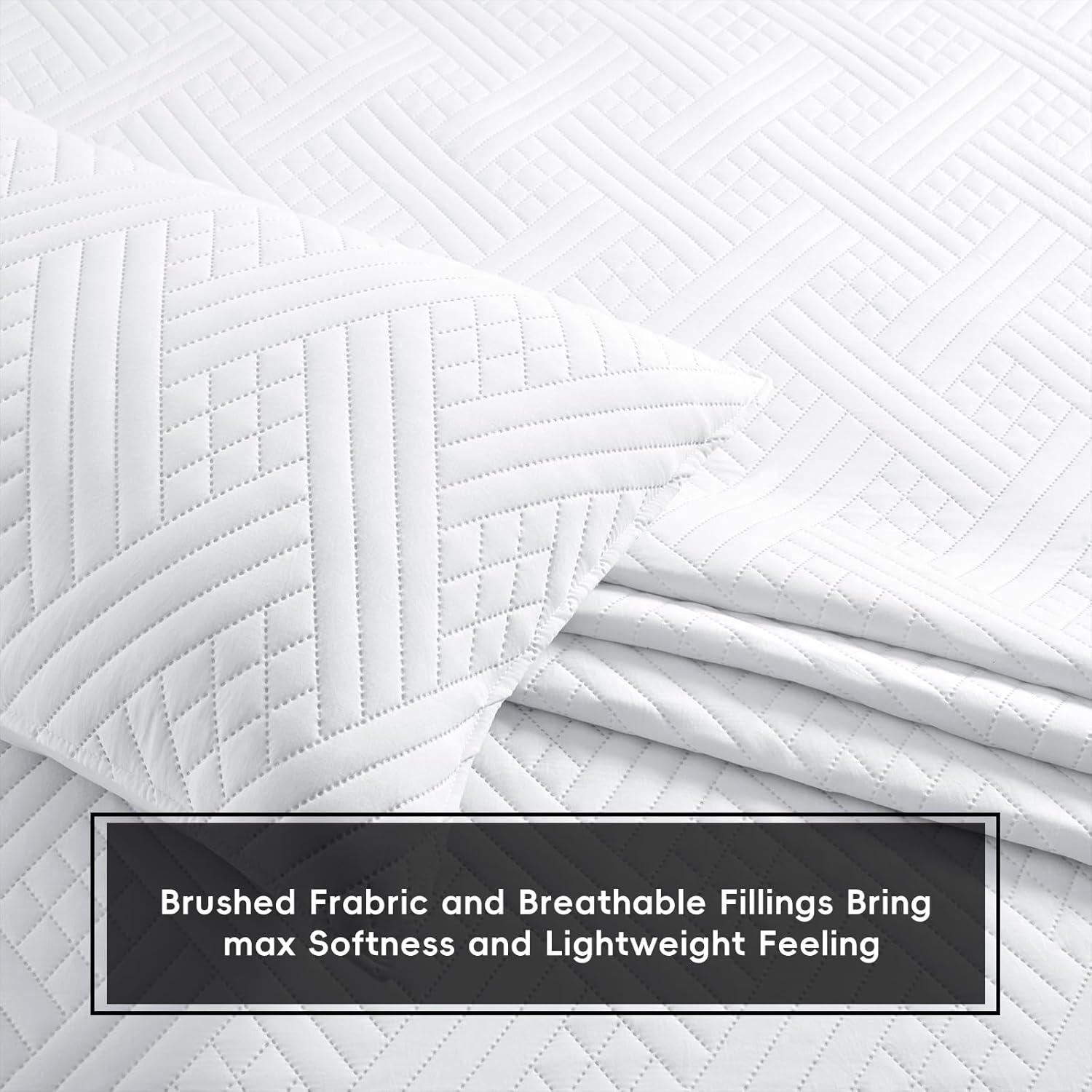 Safonory King Size Quilt Set - 106x96 White Striped Bedspread