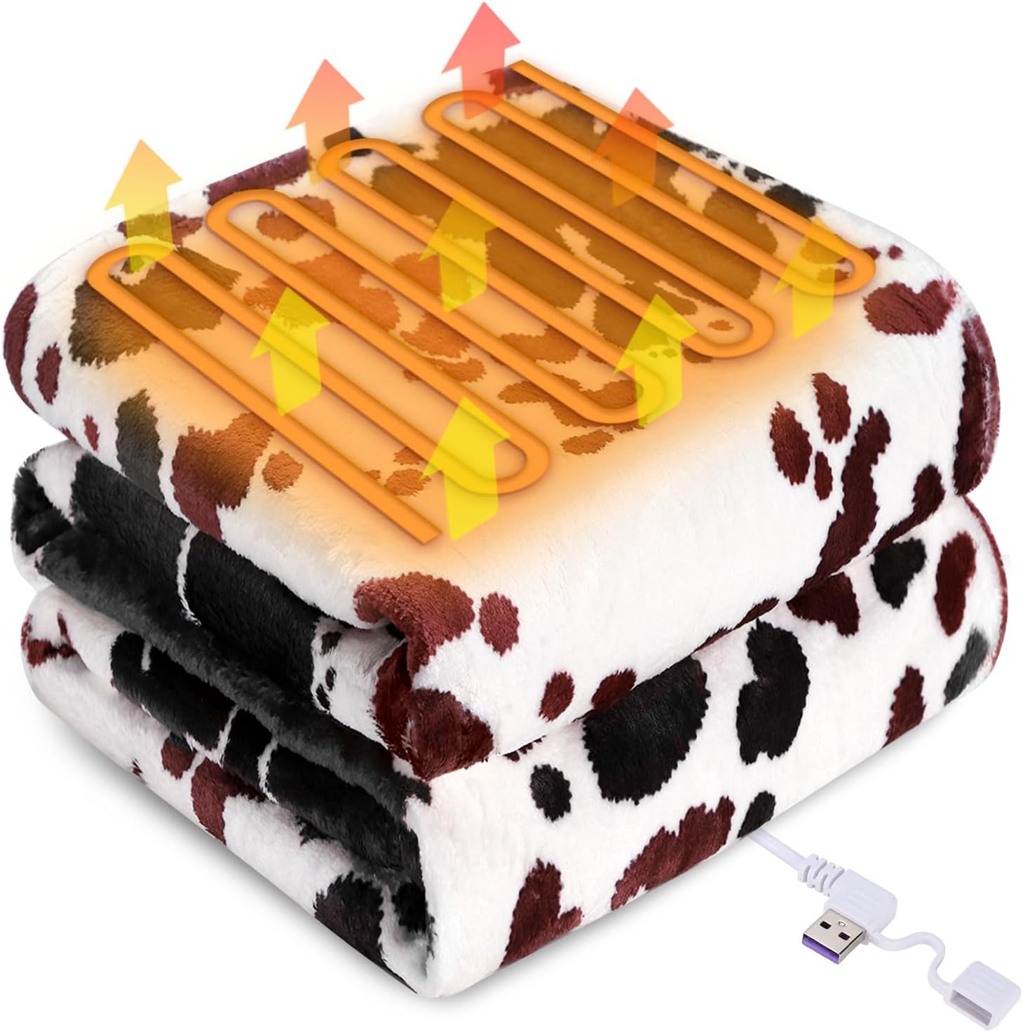 USB Cow Print Heated Throw Blanket with 3 Heat Levels