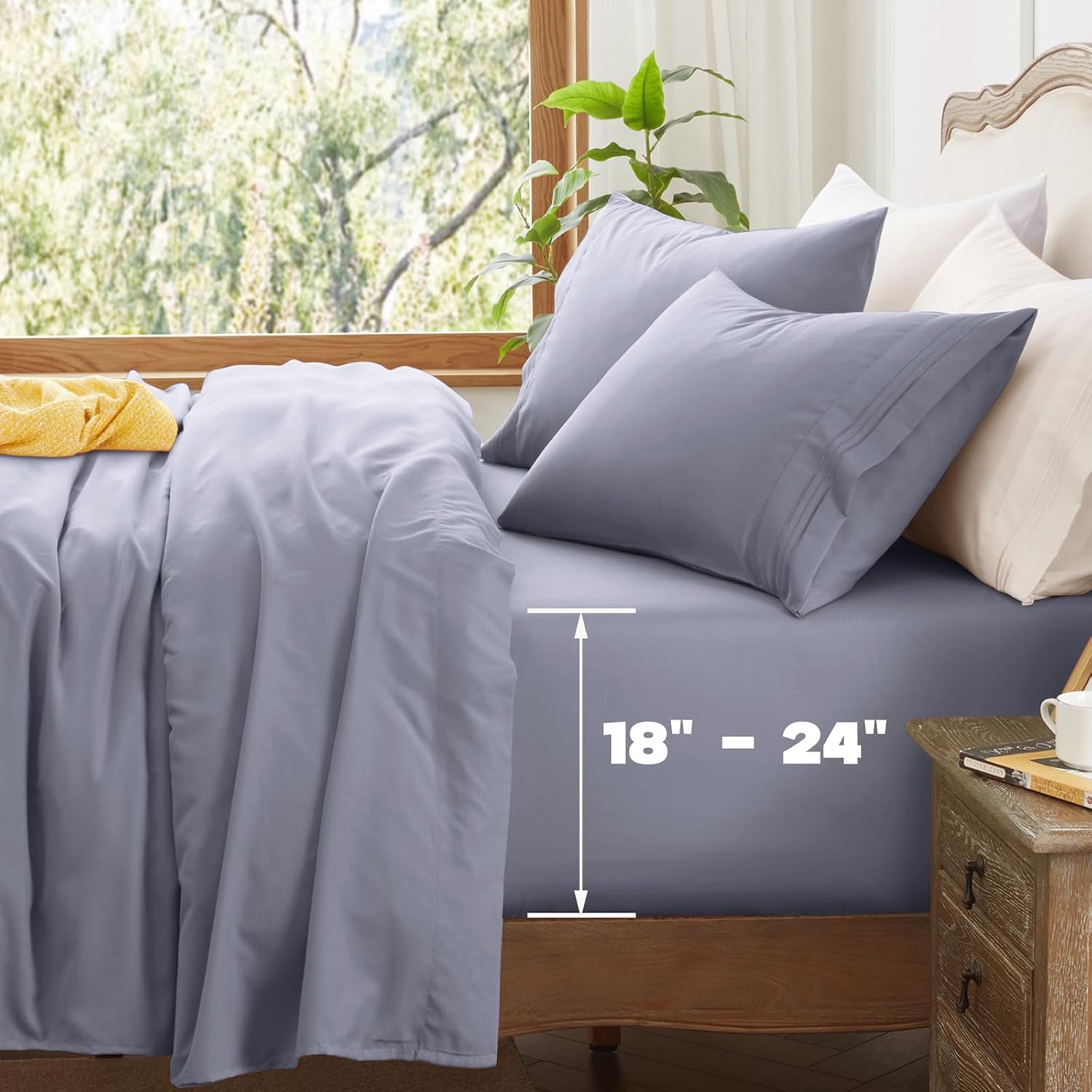 Aormenzy Extra Deep Cal King Sheets Set - 4 Piece Silver Grey