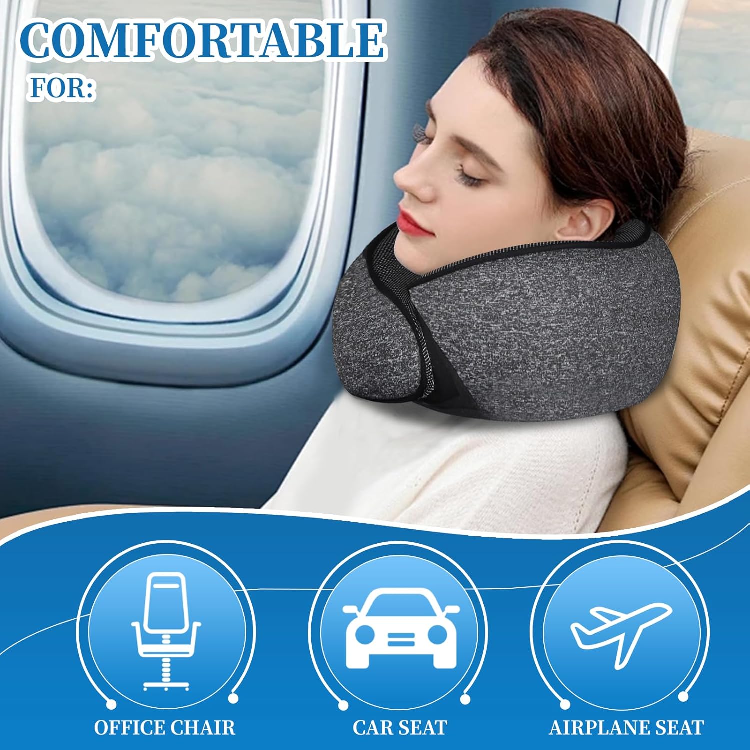 Memory Foam Travel Pillow for Airplane Lightweight and Stowable Dark Grey