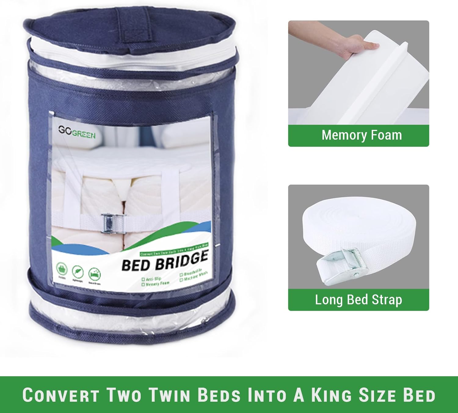 Gogreen Twin to King Bed Converter Kit 80x10 Waterproof Bridge