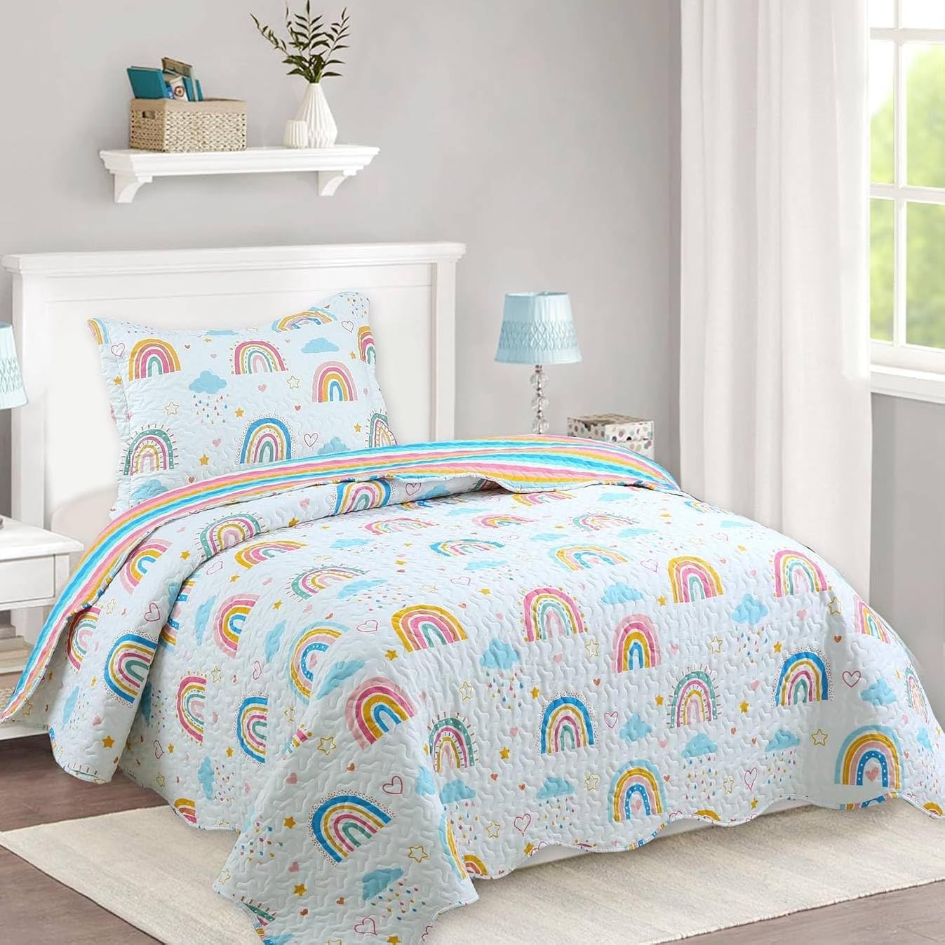 MarCielo Kids Rainbow Quilt Set Throw Blanket