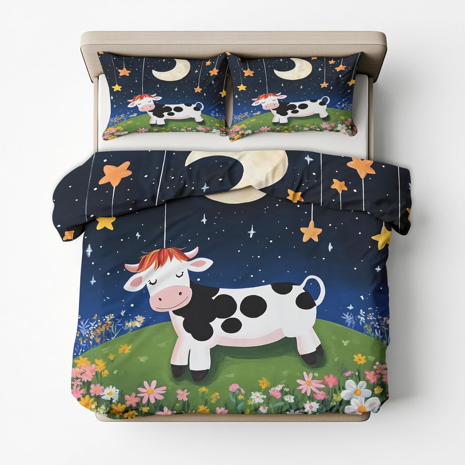 Twin Duvet Cover Kids Cow Pattern Bedding Set 3 Piece
