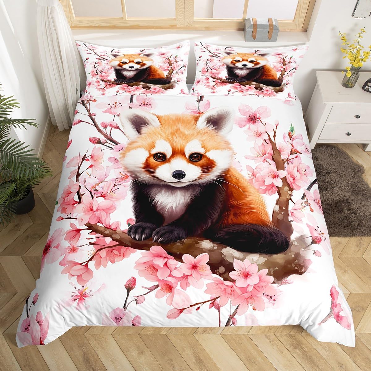 Manfei Red Panda Kawaii Bedding Set Twin Size
