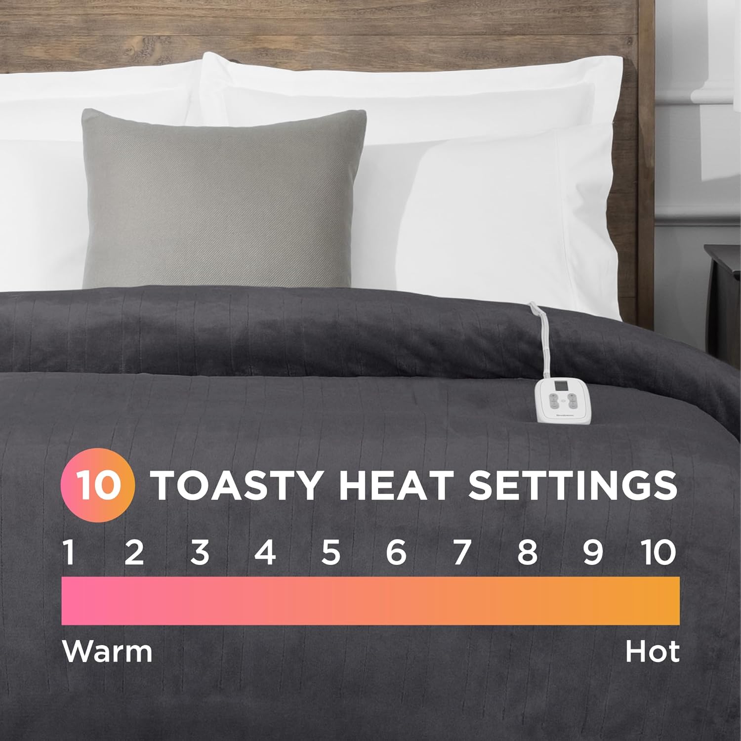 Brookstone Heated Plush Blanket - 10 Heat Settings Timer Auto Shut Off Gray